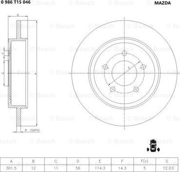 BOSCH 0 986 T15 046 - Гальмівний диск autocars.com.ua