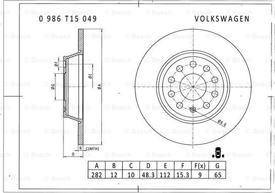 BOSCH 0 986 T15 049 - Тормозной диск autodnr.net