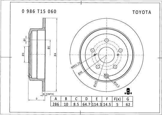 BOSCH 0 986 T15 060 - Гальмівний диск autocars.com.ua