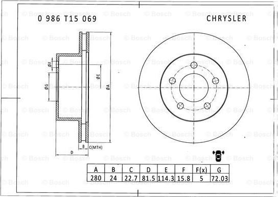 BOSCH 0 986 T15 069 - Гальмівний диск autocars.com.ua