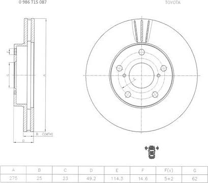 BOSCH 0 986 T15 087 - Тормозной диск avtokuzovplus.com.ua