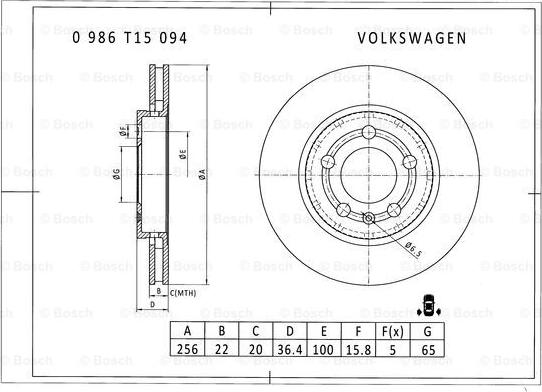 BOSCH 0 986 T15 094 - Тормозной диск autodnr.net