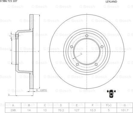 BOSCH 0 986 T15 107 - Гальмівний диск autocars.com.ua