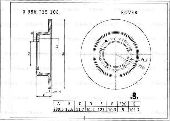 BOSCH 0 986 T15 108 - Тормозной диск avtokuzovplus.com.ua