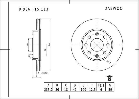 BOSCH 0 986 T15 113 - Гальмівний диск autocars.com.ua