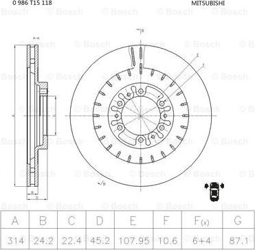 BOSCH 0 986 T15 118 - Гальмівний диск autocars.com.ua