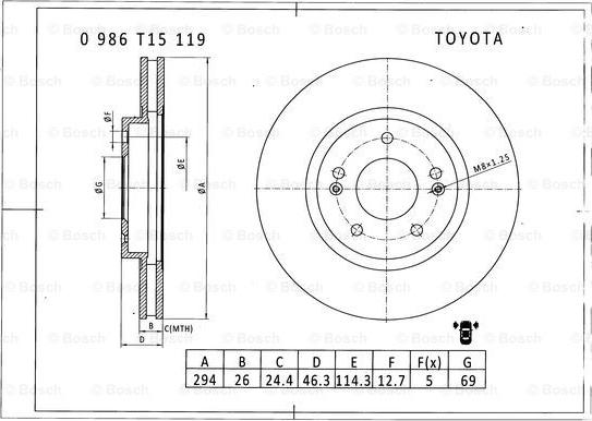 BOSCH 0 986 T15 119 - Гальмівний диск autocars.com.ua