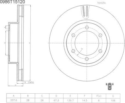 BOSCH 0 986 T15 120 - Гальмівний диск autocars.com.ua