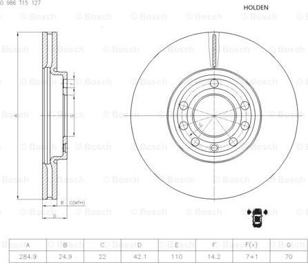 BOSCH 0 986 T15 127 - Гальмівний диск autocars.com.ua