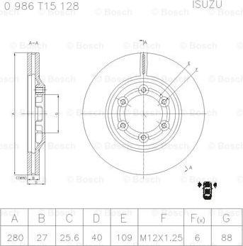 BOSCH 0 986 T15 128 - Гальмівний диск autocars.com.ua