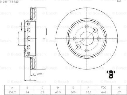 BOSCH 0 986 T15 129 - Тормозной диск autodnr.net