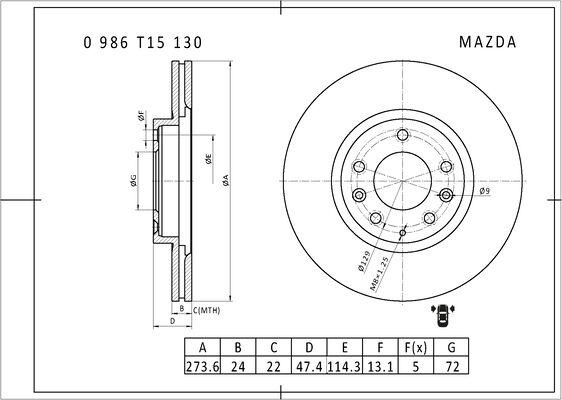 BOSCH 0 986 T15 130 - Тормозной диск avtokuzovplus.com.ua