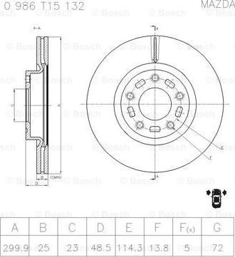 BOSCH 0 986 T15 132 - Тормозной диск avtokuzovplus.com.ua