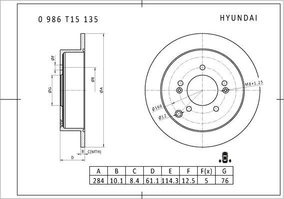 BOSCH 0 986 T15 135 - Гальмівний диск autocars.com.ua