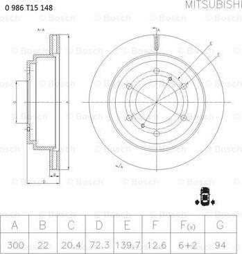 BOSCH 0 986 T15 148 - Гальмівний диск autocars.com.ua