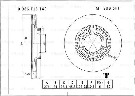 BOSCH 0 986 T15 149 - Тормозной диск avtokuzovplus.com.ua