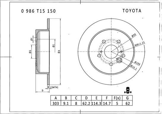 BOSCH 0 986 T15 150 - Тормозной диск avtokuzovplus.com.ua