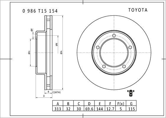 BOSCH 0 986 T15 154 - Гальмівний диск autocars.com.ua