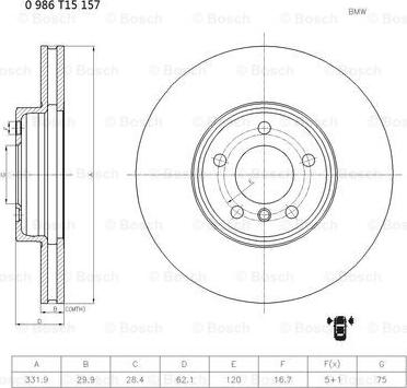 BOSCH 0 986 T15 157 - Гальмівний диск autocars.com.ua