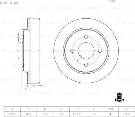 BOSCH 0 986 T15 180 - Тормозной диск autodnr.net