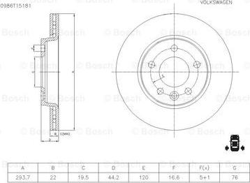 BOSCH 0 986 T15 181 - Гальмівний диск autocars.com.ua