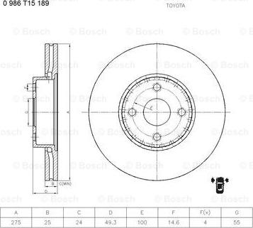 BOSCH 0 986 T15 189 - Гальмівний диск autocars.com.ua