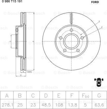 BOSCH 0 986 T15 191 - Тормозной диск autodnr.net