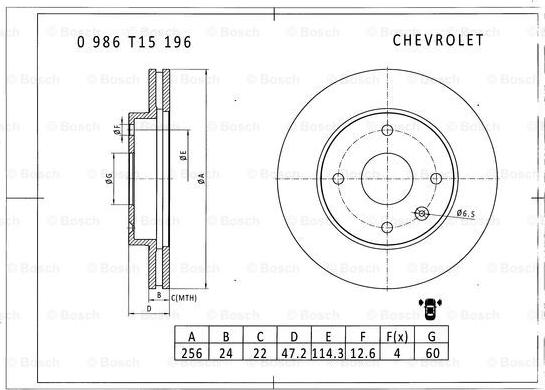 BOSCH 0 986 T15 196 - Тормозной диск avtokuzovplus.com.ua