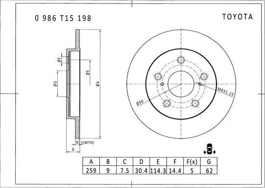 BOSCH 0 986 T15 198 - Тормозной диск avtokuzovplus.com.ua