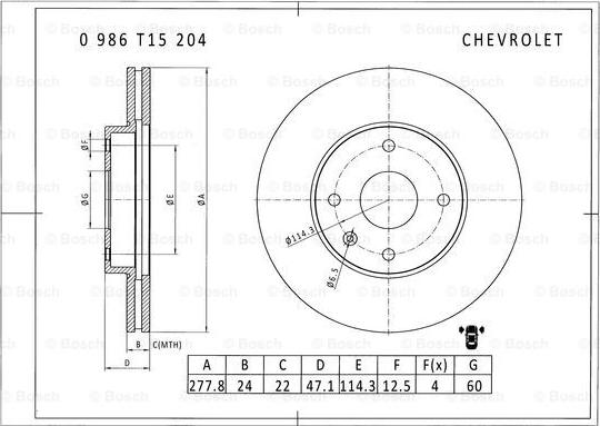 BOSCH 0 986 T15 204 - Тормозной диск avtokuzovplus.com.ua