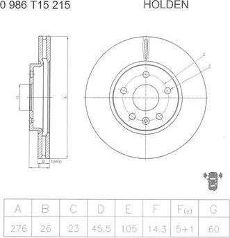 BOSCH 0 986 T15 215 - Гальмівний диск autocars.com.ua