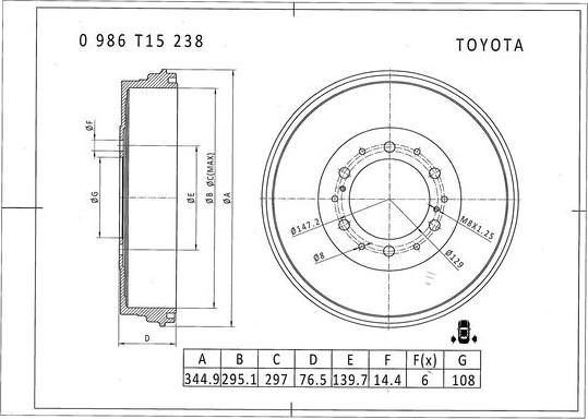 BOSCH 0 986 T15 238 - Гальмівний барабан autocars.com.ua