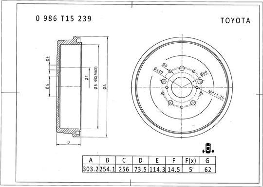 BOSCH 0 986 T15 239 - Гальмівний барабан autocars.com.ua