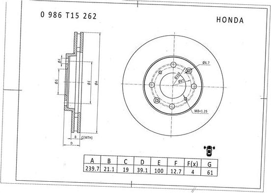 BOSCH 0 986 T15 262 - Гальмівний диск autocars.com.ua