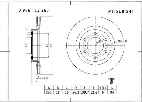 BOSCH 0 986 T15 265 - Гальмівний диск autocars.com.ua