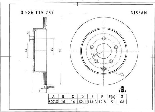 BOSCH 0 986 T15 267 - Тормозной диск avtokuzovplus.com.ua