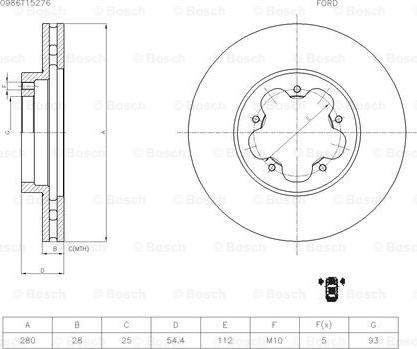 BOSCH 0 986 T15 276 - Гальмівний диск autocars.com.ua