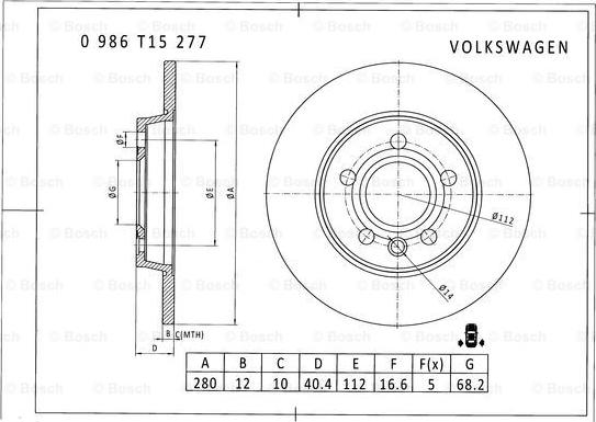 BOSCH 0 986 T15 277 - Гальмівний диск autocars.com.ua