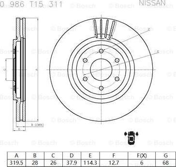 BOSCH 0 986 T15 311 - Тормозной диск avtokuzovplus.com.ua