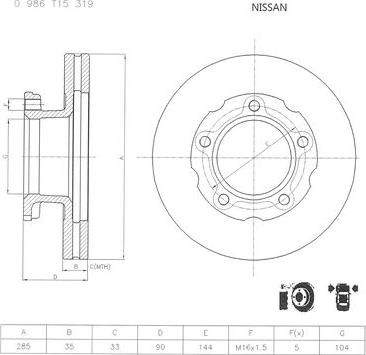 BOSCH 0 986 T15 319 - Гальмівний диск autocars.com.ua