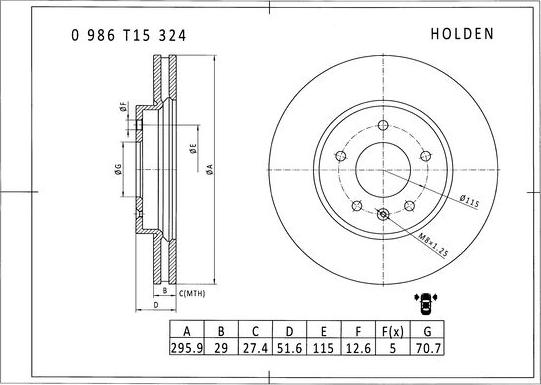 BOSCH 0 986 T15 324 - Гальмівний диск autocars.com.ua