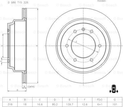 BOSCH 0 986 T15 326 - Гальмівний диск autocars.com.ua