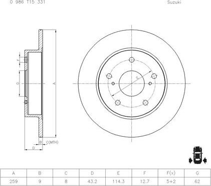 BOSCH 0 986 T15 331 - Тормозной диск avtokuzovplus.com.ua