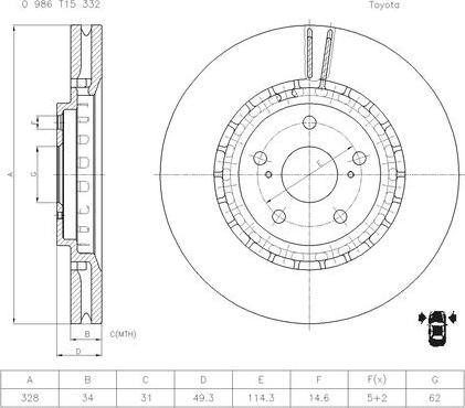 BOSCH 0 986 T15 332 - Гальмівний диск autocars.com.ua