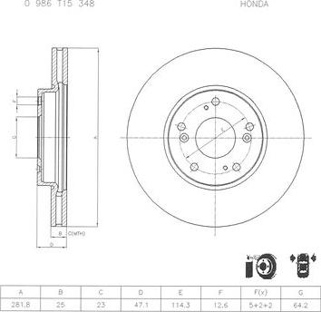 BOSCH 0 986 T15 348 - Тормозной диск avtokuzovplus.com.ua