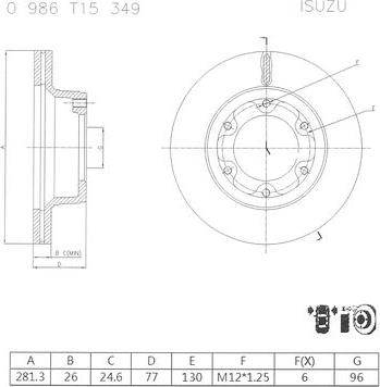 BOSCH 0 986 T15 349 - Тормозной диск avtokuzovplus.com.ua