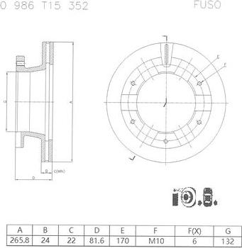 BOSCH 0 986 T15 352 - Гальмівний диск autocars.com.ua