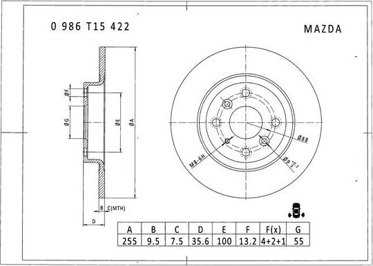 BOSCH 0 986 T15 422 - Гальмівний диск autocars.com.ua