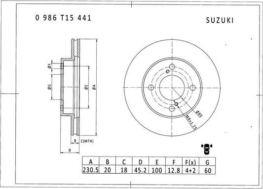 BOSCH 0 986 T15 441 - Гальмівний диск autocars.com.ua