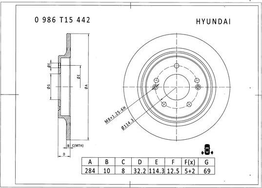 BOSCH 0 986 T15 442 - Гальмівний диск autocars.com.ua